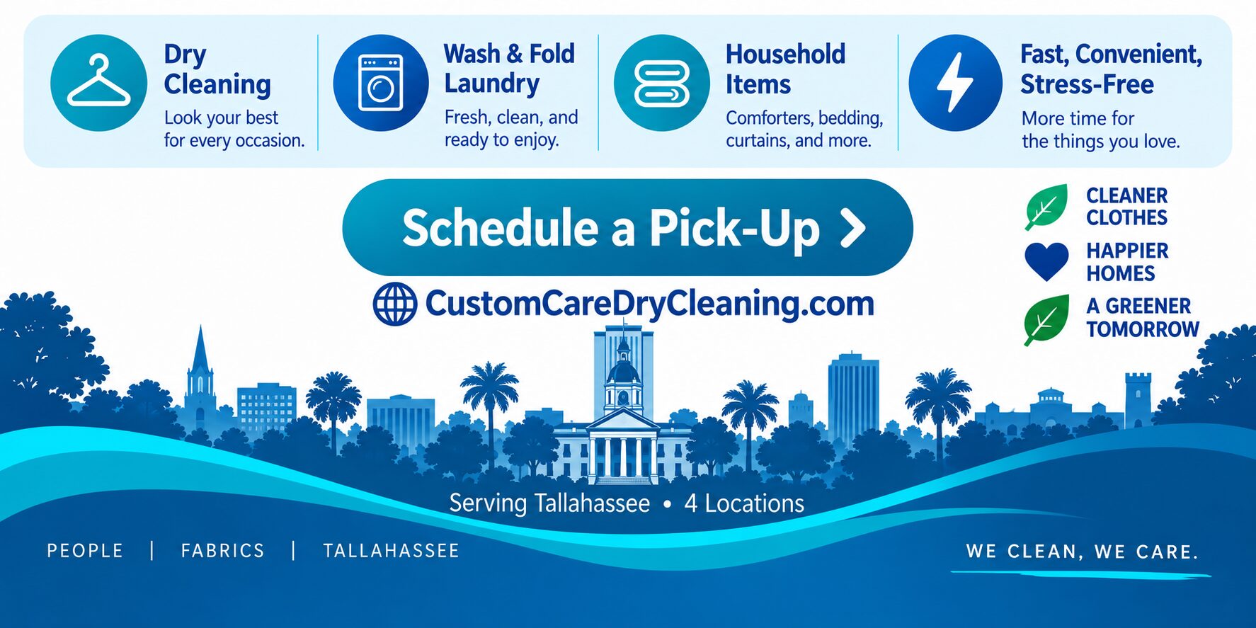 Custom Care Dry Cleaning pickup and delivery service in Tallahassee